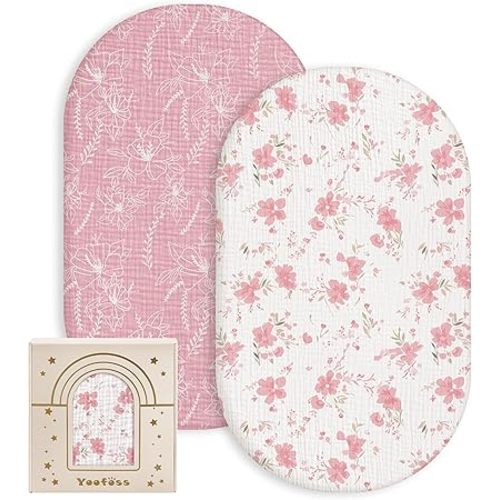 Yoofoss Organic Baby Bassinet Sheets Boys Girls, Muslin Fitted Bassinet Mattress Sheets Compatible with Halo Bassinest Swivel Sleeper,Baby Delight, Angelbliss, Soft, Breathable, Durable