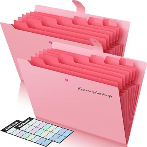 Paquete de 2 organizadores de archivos de acordeón, carpeta de archivos expandible de 8 bolsillos con etiquetas, organizador portátil de documentos de papel para documentos para escuela, oficina