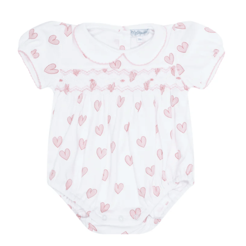 Pink Heart Print Smocked Bubble