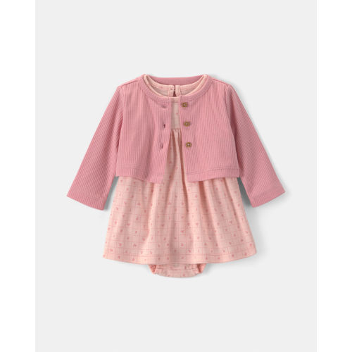 Baby Girl 2-Piece Floral Cardigan Dress Set - Pink