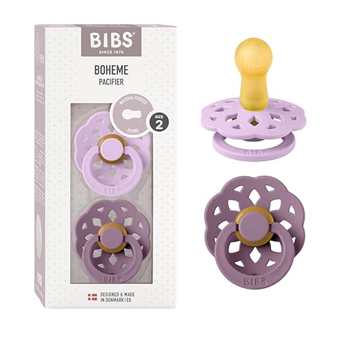 Bibs Pacifiers 6-18 Months | Boheme Collection 2-Pack | BPA-Free Round Nipple | Made in Denmark | Violet Sky/Mauve Color Pacifier