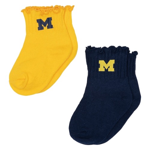 Michigan Wolverines ZooZatz Infant Two-Pack Lettuce Hem Tri-Blend Socks - Navy/Maize
