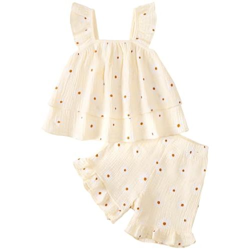 Jecson Toddler Girl Outfits Baby Girl Summer Clothes Sleeveless Ruffle Dress Tops and Shorts Clothing Sets 12M-4Y