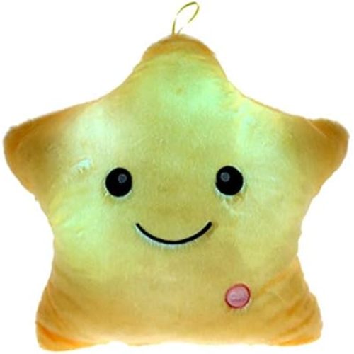 Creative Twinkle Glowing Stars Shape Plush Throw Pillow, LED Night Light Pillow Cushions Stuffed Toys Gifts for Kids, Christmas (Yellow)