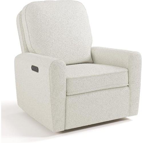 Storkcraft Amalfi Deluxe Power Recliner Swivel Glider (Ivory Boucle) – Premium Electronic Power Recliner for Nursery, Includes Dual-USB Charging Port with USB-A & USB-C, Glider Rocking Chair