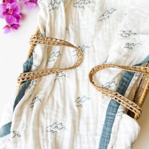 Simple Wave Bamboo Blanket - Ocean Nursery Decor | 6 Layers – Coca + B.