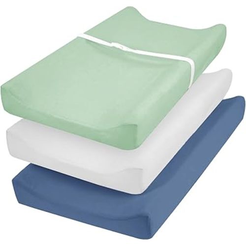 david's Kids 3 Pack Changing Pad Cover Set, Ultra Soft Breathable Cozy Microfiber Diaper Change Table Sheets for Baby Girls, Fit Most Changing Pads, Grey & Sage & Navy Blue