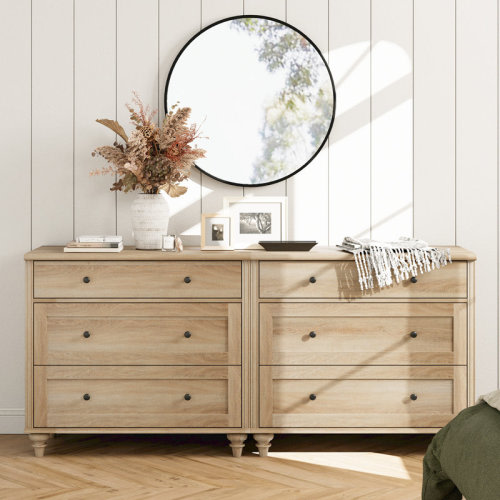 Charlton Home® Scarlett Dresser For Bedroom With 6 Drawers, Mid Century Modern Wooden Closet Storage Organizer & Reviews | Wayfair