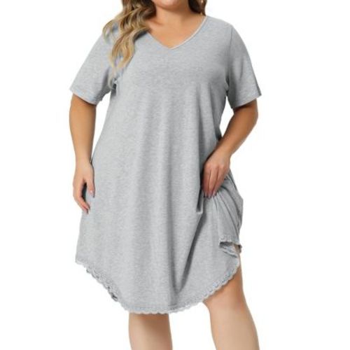 Women's Plus Size V Neck Short Sleeve Lace Trim Hem Nightgown - Agnes Orinda