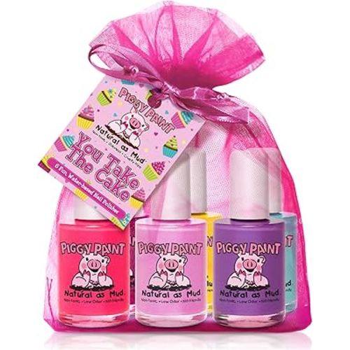 Piggy Paint | 100% Non-Toxic Girls Nail Polish | Safe, Cruelty-free, Vegan, & Low Odor for Kids| You Take the Cake (6 Polish Set)