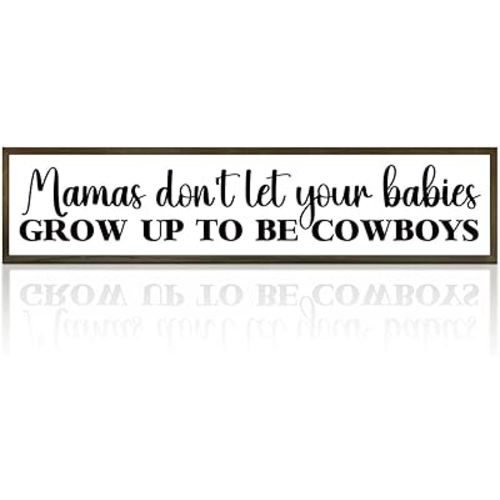 Inspirational Wood Signs, Western Nursery Decor, Baby Newborn Son Boy Infant Nursery Bedroom Decor, Tiered Tray Sign, Home Wall Decor Wood Framed, Mamas Don't Let Your Babies Grow Up To Be Cowboys