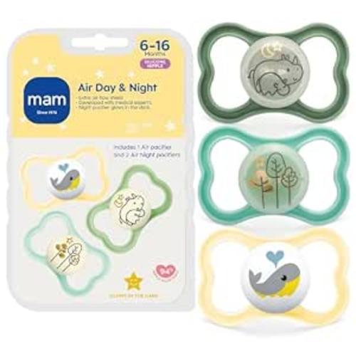 MAM Air Pacifier 6-16 Months, Extra Air Flow for Sensitive Skin, 3 Pack