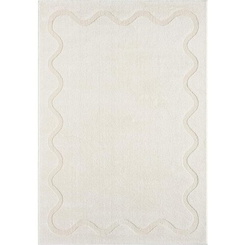 Abani Cozy 6' x 9' Beige Area Rug for Living Room, Bedroom - Wavy Border - Durable & Easy to Clean