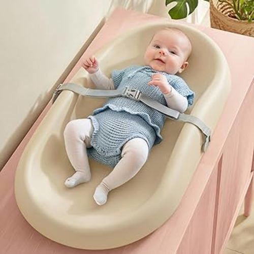 Mallify Baby Changing Pad with Waterproof and Non-Toxic Surface, Changing Table Pad with Adjustable Safety Strap and Cushioned Foam, Easy-Clean & Portable Changing Pad for Dresser(Beige)