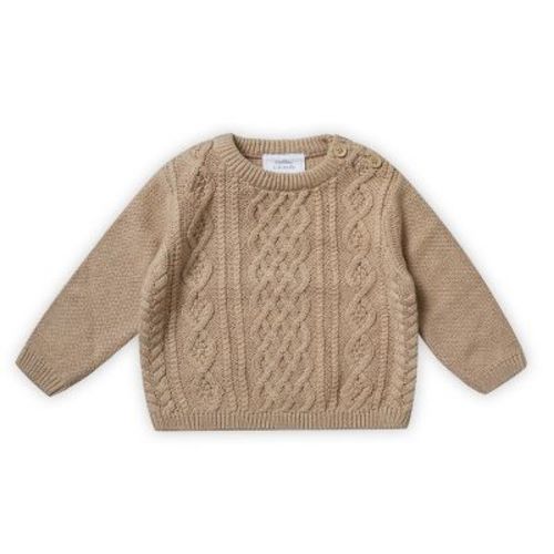 Stellou & Friends 100% Cotton Unisex Cable Knit Sweater For Babies And Children Ages 0-6 Years - Beige / 0-3 Months
