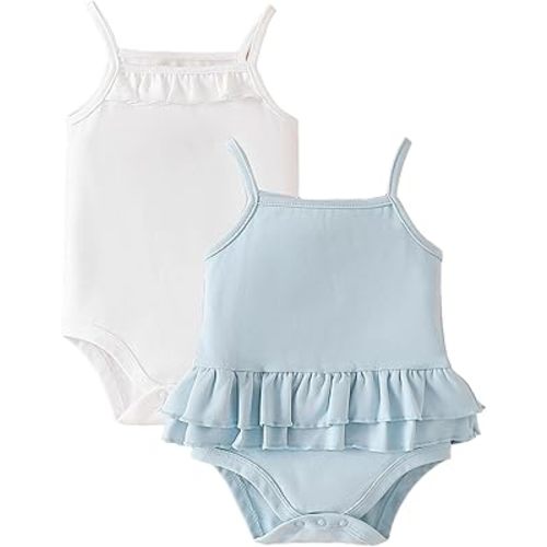 ROMPERINBOX Baby Girl Bodysuit 2 Pack Sleeveless Spaghetti Strap Onsies Infant Tank Top Romper Summer Outfit for 0-24 Months