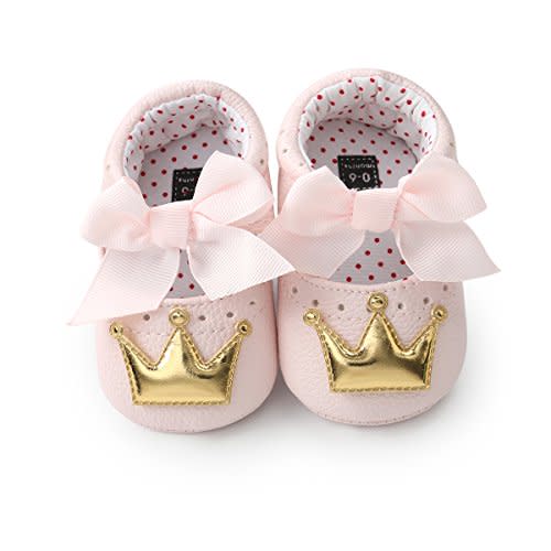 Meckior Infant Baby Girls Boys Handmade Princess Flats Toddler First Walkers Soft PU Leather Non-Slip Crib Wedding Dress Shoes
