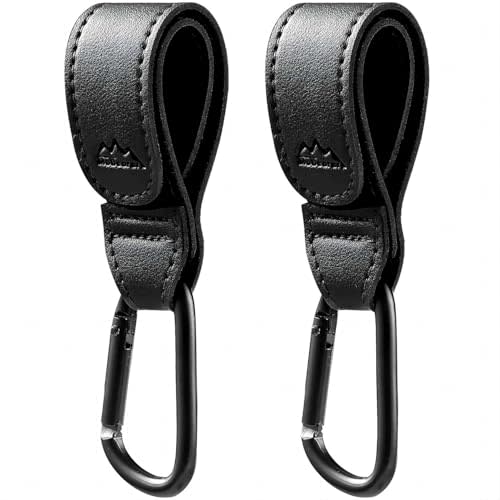 Baby Stroller Hooks Bag Hooks for Hanging Diaper Bags Multipurpose Hooks for Grocery Shopping Bags Premium Vegan Leather Pram Straps 2 Pcs (Black-3)