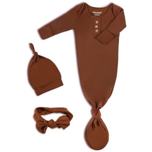 Newborn Baby Knotted Gown, Super Soft Silky Infant Sleeper, Baby Girl Sleep Gown with Mittens, Bow, and Hat Set