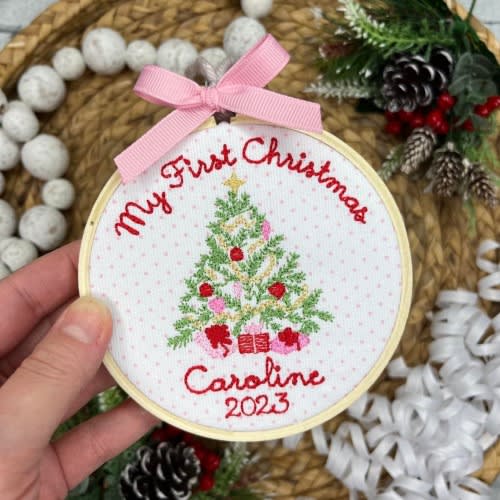 Embroidered Christmas Ornament for Baby Girl - Baby's First Christmas - Personalized Christmas Ornament - First Christmas Keepsake Ornament