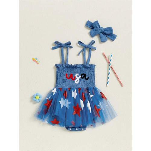 Newborn Infant 4th Fourth Of July Baby Girl Outfits Bubble Romper White Red And Blue Clothes+Headband | SHEIN USA