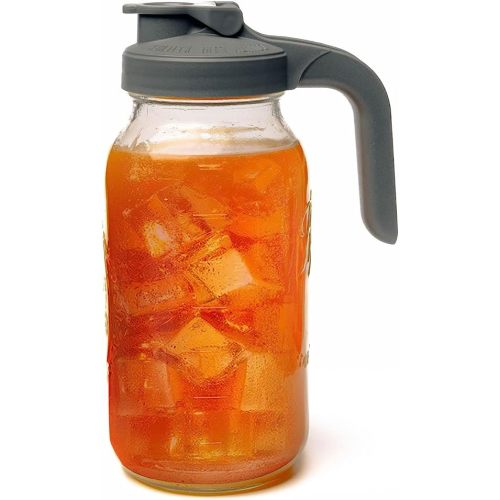 County Line Kitchen - Heavy Duty Glass Mason Jar Pitcher - Wide Mouth, 2 Quart (64 oz / 1.9 Liter), Gray