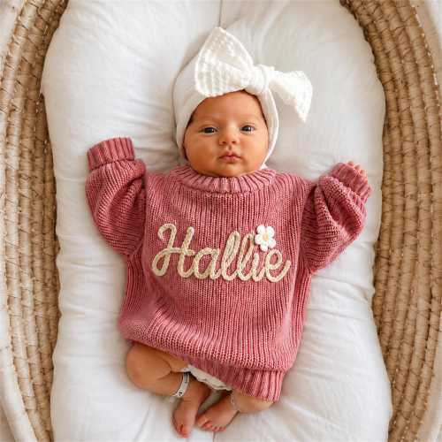 Baby Name Sweater Personalized, Custom Embroidered Knit Sweater, Toddler Pullover, New Baby Gift, Christmas Gift