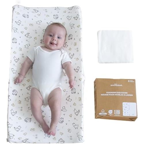 Organic Cotton Changing Table Cover Boy, Baby Girl Nursery Decor, 2pk Cream