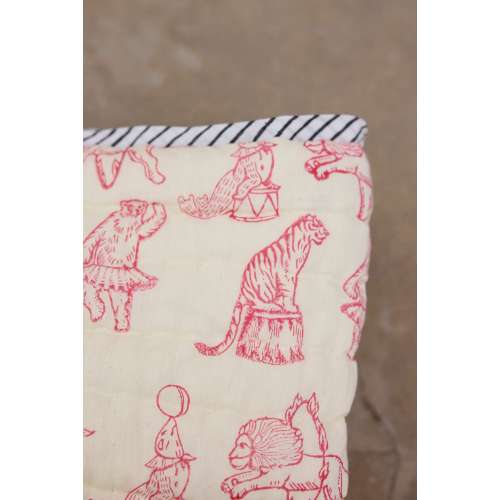 Handmade Circus Animal Baby Quilt: Block Printed Cotton Nursery Decor
