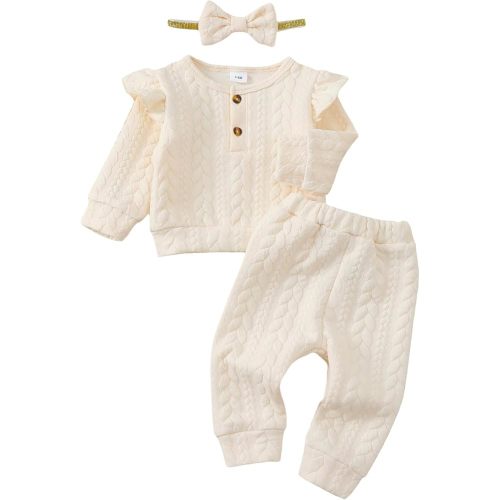 Mioglrie Baby Girl Clothes Fall Winter Outfits 3-6 Months Sweatsuit Newborn Sweatshirt Fleece Ruffle Long Sleeve Warm White Pant Set Infant Girls Clothing