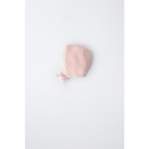 CONTRAST LACE KNIT BONNET - Pastel pink | ZARA United States