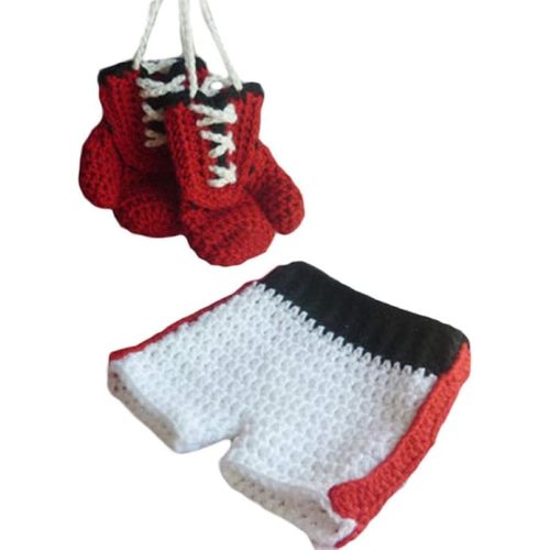 Newborn Photography Prop Infant Baby Boxing Gloves Pant Crochet Costume Knitted Shoot Outfits Knitted for 6-12 Months