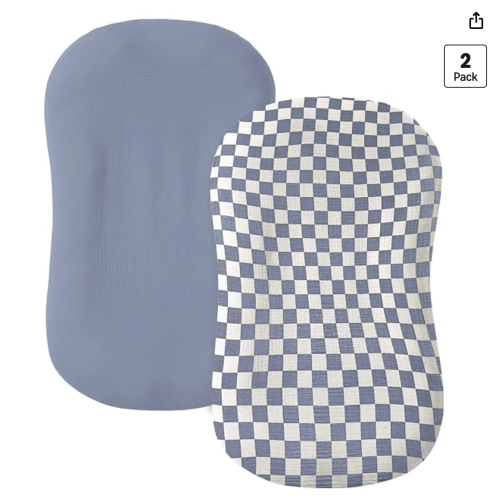 guruixu Muslin Baby Lounger Cover 2 Pack, 100% Cotton Infant Lounger Cover, Soft & Breathable Replacement Slipcover, Compatible with Snuggle Me Newborn Lounger (Tradewinds,Tradewinds Check)