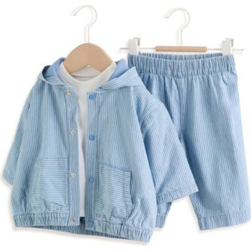 T-Shirt, Stripe Jacket & Pants Set, 3-6M