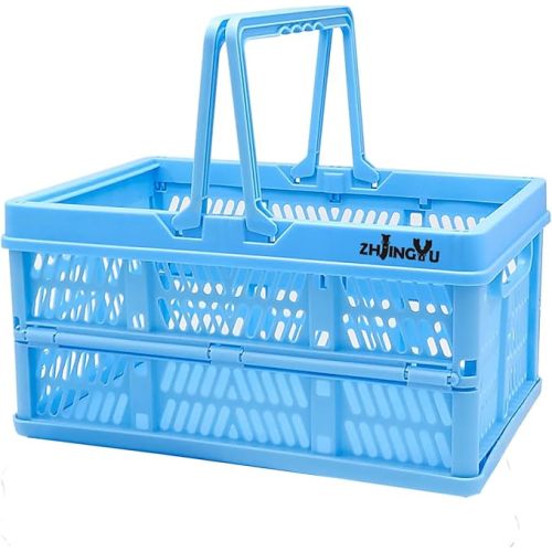ZHJINGYU crates for storage,plastic baskets for organizing,collapsible shopping basket,foldable crate with Handles,collapsible storage crate,car basket,for Kitchen,Bathroom,Medicine (Blue, S)