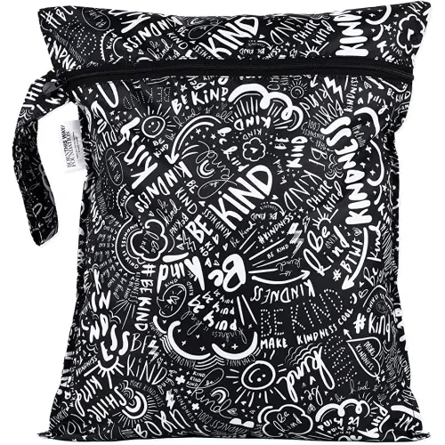 Bumkins Waterproof Wet Bag for Baby, Travel, Swim Suit, Cloth Diapers, Pump Parts, Pool, Gym Clothes, Toiletry, Strap to Stroller, Daycare, Zipper Reusable Bag, Packing Pouch, Born This Way Be Kind