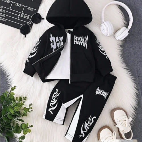 2pcs/Set Baby Boys Letter Embroidered Hooded Sweatshirt Jacket And Letter Embroidered Pants Set, Soft, Cute, Casual Style Suitable For Autumn/Winter Outings, Outdoor Play, Holiday, Daily & Travel | SHEIN USA