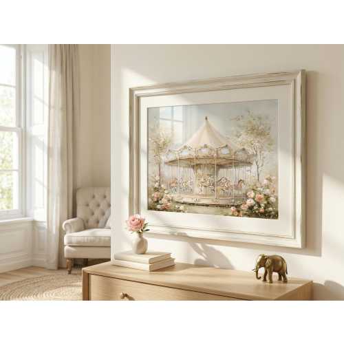 Vintage Nursery Wall Art - Pink Carousel Art, Girl Nursery Decor, Shabby Chic Girl Room Painting, Baby Girl French Nursery Art, Girl Artwork