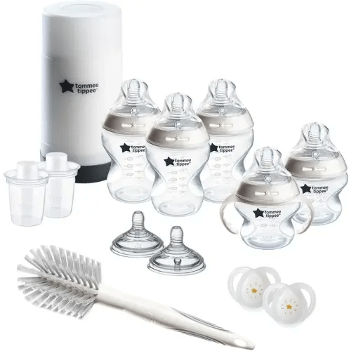 Tommee Tippee Natural Start Ready for Baby Bottle Set, 5oz & 9oz Self-Sterilizing Baby Bottles, Slow & Medium Flow Breast-Like Nipples with Anti-Colic Valves, 0-6 month pacifiers, Travel Bottle Warmer