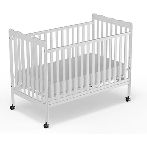 Baby Crib, 3-in-1 Convertible Crib Wood Full Size Toddler Bed with Locking Wheels for Nursery Furniture, Non-Toxic Finish (White)