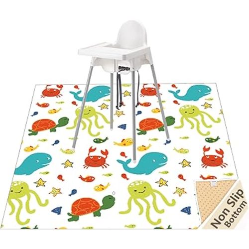 Splat Mat for Under Highchair/Arts/Crafts, WOMUMON Baby Reusable Waterproof Anti-Slip Floor Splash Mat, Portable Play Mat and Table Cover (51", Seaworld)