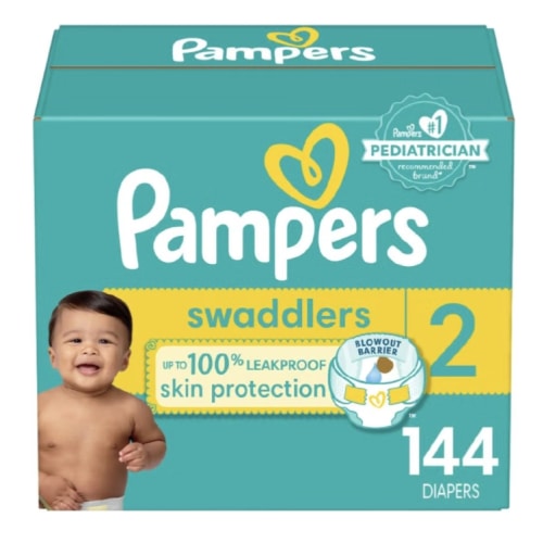 Pampers Swaddlers Diapers, Size 2 (10-22 lbs), 144 Count, Absorbent, Keeps Baby Dry and Comfortable, Skin Safe Disposable Baby Diaper