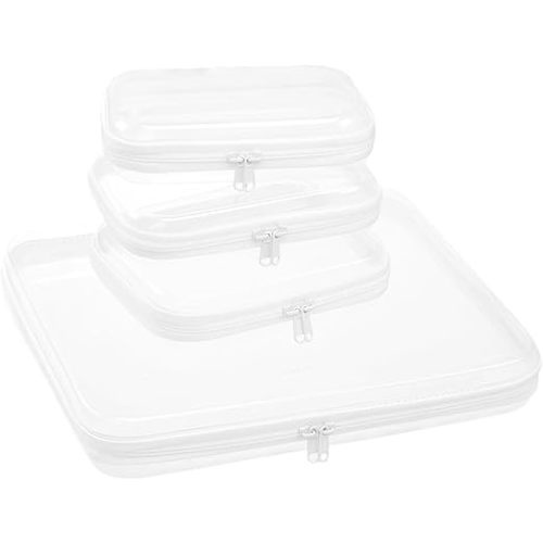 Clear Hard Shell Zipper Pouches, Clear Zipper Bags, Hard Case Pouches for Purse & Diaper Bag Organizer,and Travel Essentials (XL+3M-)