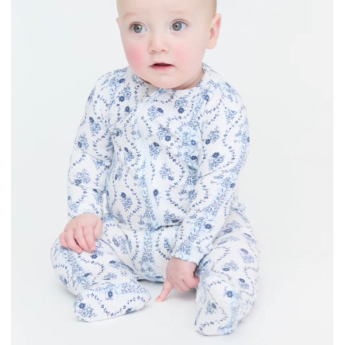 The Footie Pajama - Blue Vine Stripe - Hill House Home