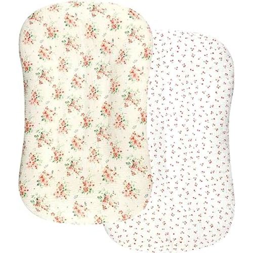 Muslin Baby Lounger Cover 2 Pack, Organic Cotton Removable Slipcover for Newborn, Baby Padded Lounger Infant Floor Seat Cover for Boys Girls, Floral Cherry