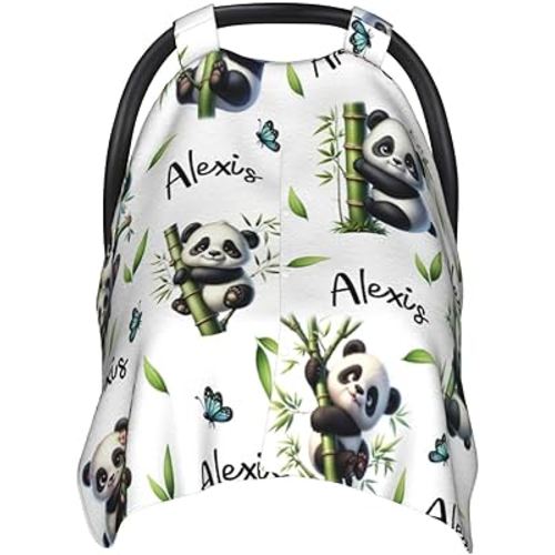 Personalized Baby Panda Car Seat Canopy for Babies,Custom Name Panda Car Seat Covers Boys Girls,Stroller Cover,Opening Minky Nursing Breastfeeding Cover for Infant,Newborn