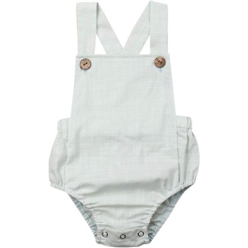 Newborn Baby Summer Romper Unisex Solid Color Button Jumpsuit Sleeveless Backless Overalls Outfits 1Pcs
