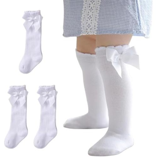 Zando Baby Girl Cotton Knee High Socks - Cute Ruffle Socks for Toddler Girls, Infant Uniform Stockings Seamless