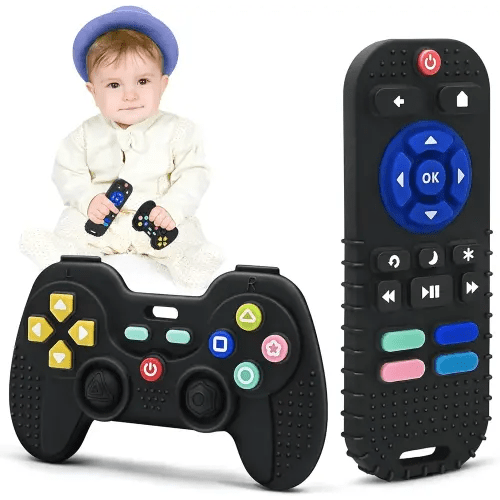 AiTuiTui Teething Relief Teethers Toys for Babies 3 6 9 12 Months Gifts, Silicone Teether Remote Control & Game Controller Sensory Bath Toys for 9 12 18 Months Newborn Infant Boy Girl Autism