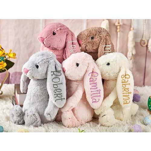 Embroidered Easter Name Bunny: Personalized Plush Rabbit Toy, Christmas Flower Girl Gift